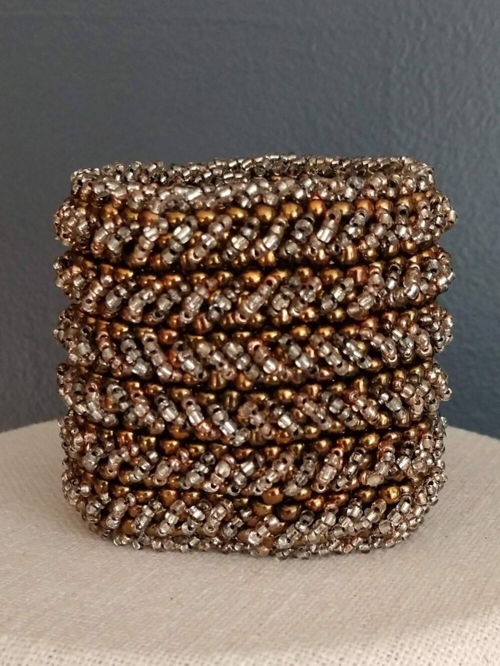 Metallic and clear beaded snap closure cuff